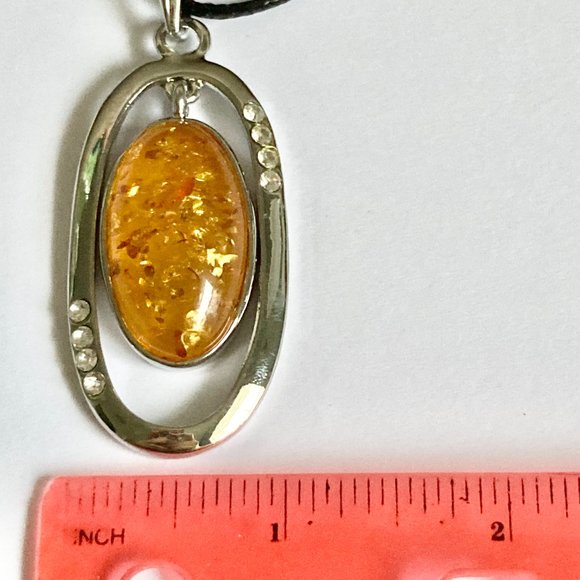 Vintage Honey Yellow Amber Necklace Art Deco Crystal 18" Simulated Silver Plated - Picture 9 of 10
